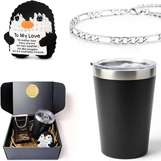 Kit Presente Masculino Copo Térmico Inox Premium Bracelete Prata Aço Inoxidável Acessório Elegante Surpreenda Namorado Esposo Noivo Dia dos Namorados Aniversário Casamento Natal Criativo Completo