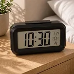 Relógio Despertador Digital Mesa Luz LED Sensor Temperatura Pilha AAA Preto