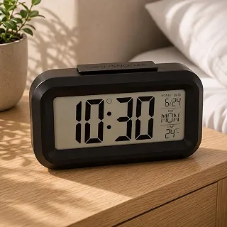 Relógio Despertador Digital Mesa Luz LED Sensor Temperatura Pilha AAA Preto