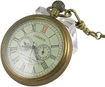 Men's Vintage Full Copper Hand-Wind Mechanical Second&24hours Sub-dials Pocket Watch in Box