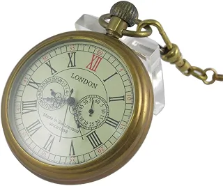 Men's Vintage Full Copper Hand-Wind Mechanical Second&24hours Sub-dials Pocket Watch in Box
