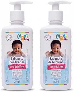 Kit Sabonetes Líquido Recém Nascidos Banho Bebê Glicerina Válvula Pump Neutro 250ml Cada Maxi Baby (KIT2)