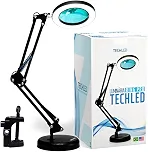 Luminaria Led Ring Light de Mesa Articulavel Abajur C/Garra Controle Intensidade Lupa Aumento Preta
