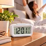 Relógio Digital Mesa Despertador LCD Branco Temperatura Calendário Luz LED