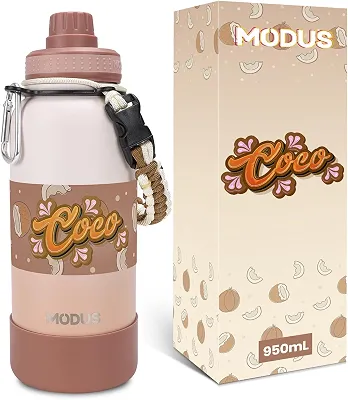 MODUS 950mL Garrafa de Água Térmica Esportiva Inox Isolada a Vácuo com Base Emborrachada Anti Derrapante (Gradiente Branco a Cinza)
