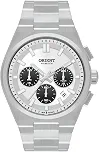 Relógio Masculino Cronógrafo Solar 43mm Caixa e Pulseira Aço Inoxidável Mostrador Branco Vidro Mineral 10 ATM Calendário e Ponteiro 24h