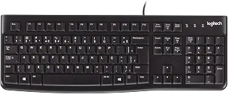 Teclado com fio USB Logitech K120, Resistente à Respingos, Barra de Espaço Curva, Compatível com PC e Notebook, Layout ABNT2