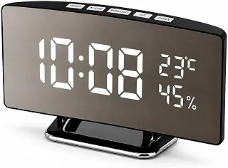 Relógio Despertador Digital de Mesa com LED Espelhado, Temperatura Ambiente, Alarme com Som Progressivo, Brilho Ajustável, Números Grandes, Alimentação USB para Quarto, Cabeceira e Escritório