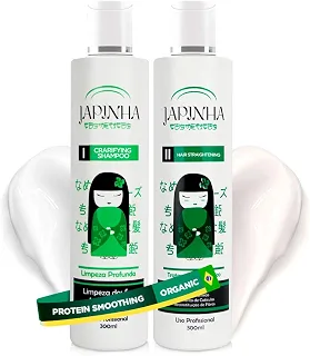Progressiva Orgânica Japinha Cosméticos Alisamento Sem Formol Profissional Para todos os tipos de cabelos Tratamento Antifrizz Desmaia Cabelo Semi Definitiva - 2x300ml