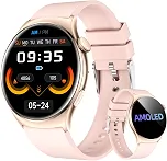 Bettdow Smartwatch feminino Redondo AMOLED 1.43' - Relógio Inteligente com Chamadas Bluetooth, 178+ Modos Esportivos, IP68 à Prova d‘Água, Compatível Android/iOS (Rosa)