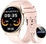 Bettdow Smartwatch feminino Redondo AMOLED 1.43' - Relógio Inteligente com Chamadas Bluetooth, 178+ Modos Esportivos, IP68 à Prova d‘Água, Compatível Android/iOS (Rosa)