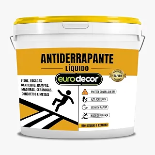 Antiderrapante Líquido Incolor Euro decor 3,6kg. Proteção total sem alterar a estética do seu piso. Ideal para porcelanato, mármore e ardósia. Segurança discreta e duradoura.