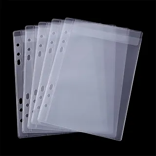 5 inserções de bolsos para fichário com um bolso, tamanho A5, pasta de fichário de 6 furos para armazenamento de matrizes e selos, protetores de sacos transparentes de PVC à prova d'água para matrizes