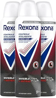 Kit com 3 unidades do Antitranspirante Aerosol Rexona Invisible + Antibac controle inteligente de odor e suor por 72h 150 ml