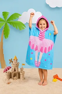 Roupão de Banho Infantil Poncho com Capuz, 50x115cm, 100% Poliéster, Estampas Divertidas, 2-5 Anos (Bailarina)