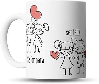Caneca de Porcelana para Namorados, 325ml, Se for pra ser feliz que seja com você
