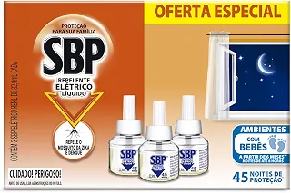 Refil de Repelente Elétrico SBP, 32,9ml, Pack com 3 Unidades