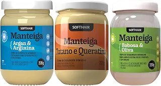 Kit Cronograma Capilar Manteiga Soft Hair Completo Mascara Tutano + Babosa + Argan 220g