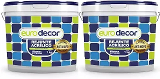 KIT 2 Unidades Rejunte Acrílico 1kg Eurodecor + Rodinho - Rejunte Líquido de Fácil Aplicação Banheiro Cozinha e Piscinas - Resistente a Manchas e Fungos - Kit Econômico (Grafite)