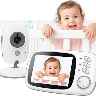 Babá Eletrônica Câmera para Bebês com Tela de 3.2' Visão Noturna 10M Infravermelha Monitoramento Temperatura, Áudio Bidirecional, Detecção de Som VOX, Modo Soneca Contem Visão Noturna Canção de Ninar