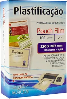 Plástico para Plastificação Pouch Film, Mares 53211, Multicor, A4, Pacote de 100