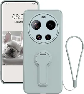 Capa compatível com Xiaomi 17 Ultra com suporte, capa fina de proteção total para lente da câmera, capa de silicone para Xiaomi 17 Ultra com cordão de pulso (azul claro)