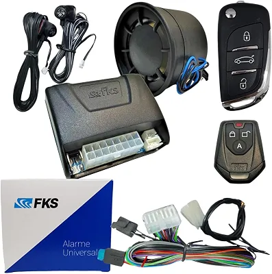 Alarme Automotivo Antifurto Completo Com Controle e Chave Canivete Bloqueador de Motor e Sirene Contra Roubos - FKS