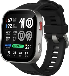 Amazfit Bip Max, tela AMOLED de 2,07', GPS, iOS/Android, 50 mm, bateria de 20 dias, resistente à água, armazenamento de 4 GB, mais de 150 esportes, modo HYROX (Silver (Black Band))