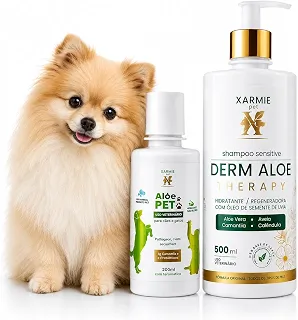 Kit Aloe Pet Babosa Gel Natural de Alergias e Coceiras Para Cães 200g + Shampoo Pet Derm Aloe 500g