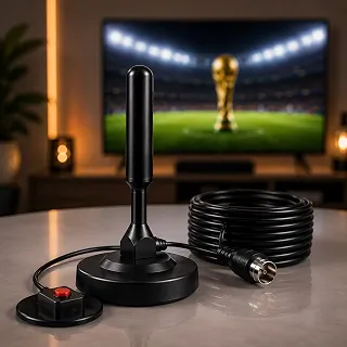 Antena Digital TV Amplificada Interna e Externa, Canais Abertos, HDTV UHF VHF, Base Magnética com Super Ímã, Cabo de Longo Alcance, Compatível com TV Digital Full HD e 4K