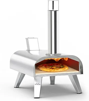 BIG HORN OUTDOORS Pizza Forno de Madeira com Pellets de Pizza, Forno de Pizza, Panela Portátil de Aço Inoxidável