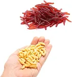 Kit 200 Iscas Artificiais em Silicone Soft para Pesca de Tilápia Lambari Piau (100 Un Larvas Cor BEGE + 100 Un Minhoca)