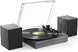 VEDO Toca-Discos Retro : Giradiscos 3 Velocidades (33/45/78 RPM) para Vinil com Bluetooth, Alto-Falantes Estéreo, Conversor LP/MP3 via USB - Madeira Elegante Preta | Presente para Colecionadores 1