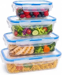 Kit 4 Potes Herméticos com Tampa e Trava | 300ml 500ml 1000ml 1500ml | Organizadores para Geladeira, Freezer e Cozinha | BPA Free
