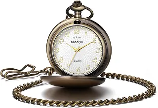 Relógio de bolso clássico de quartzo vintage liso, escala de algarismos arábicos, relógio masculino e feminino com corrente, presente de Natal, formatura, aniversário, dia dos pais