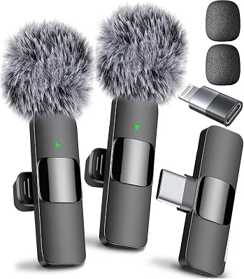 Microfone sem fio Mini Mic Pro para iPhone, iPad, Android, microfone de lapela para gravação de vídeo, 2 unidades de microfones, gravação cristalina com USB-C para podcast, ASMR