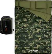 SereneLife Saco de dormir duplo com travesseiros, impermeável e removível para 2 sacos individuais, leve e quente, perfeito para acampamento, caminhada, mochila e clima frio, adequado para