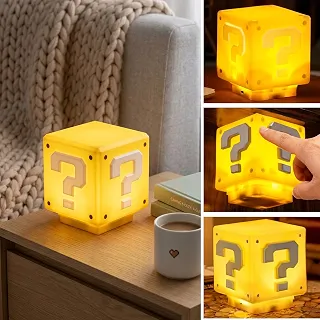Luminária de Mesa Super Mario Bros Som ao Toque, Temática de Jogos Carregável Cubo Bloco Cabeceira Mesa Gamer Presente para Fãs de Videogame