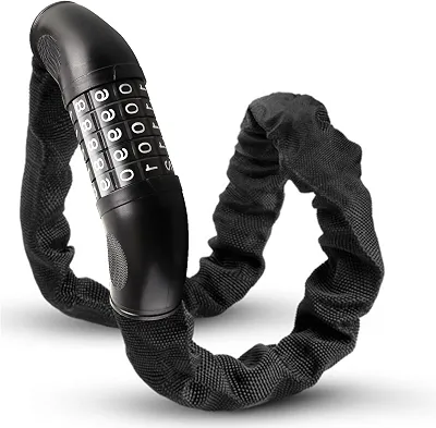 Cadeado de Bicicleta Solviva com Cadeado de 5 Dígitos – Corrente Antifurto de Alta Segurança, 80 cm, 6 mm de Espessura, Sem Chave, Ideal para Bicicletas, Motos, Patinetes, Portas e Portões