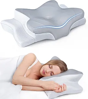 Travesseiro ortopédico cervical ajustável, para alívio da dor no pescoço, travesseiro ergonômico de espuma viscoelástica, inodoro, travesseiro para dormir de costas e de lado