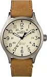 Relógio masculino Expedition Scout de 40 mm – caixa preta e mostrador com pulseira deslizante de couro oliva