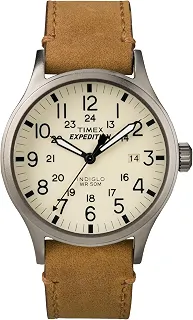 Relógio masculino Expedition Scout de 40 mm – caixa preta e mostrador com pulseira deslizante de couro oliva