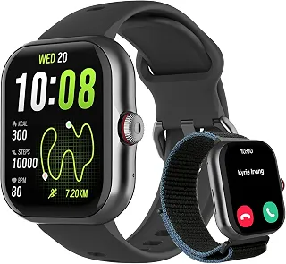 Bettdow SmartWatch GPS, Relogio Smartwatch Feminino e Masculino, 1,85 polegadas HD AMOLED, chamada Bluetooth, Esportivos relógio com voz por IA, Compatível com Android iOS, 2 Pulseiras (preto)