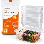 Kit 24 Potes Descartável Retangular com Tampa 500ml Transparente Livre de BPA Freezer e Micro-ondas 24 Unidades Marmita Fitness e Armazenamento de Alimentos Delivery e Organização Premium