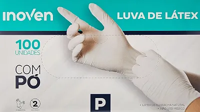 Luva Látex Natural Descartável Com Pó Inoven Tamanho P - Cartucho com 100 Unidades