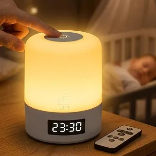 Luminária de Mesa LED Recarregável Abajur Touch com Relógio Digital Sem Fio