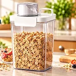 Pote Hermético Multiuso com Medidor e bico Dosador Livre BPA, Recipiente Acrílico para Armazenamento de Alimentos, Ração e Sabão, 1,5L,Tampa Copo Medidor com trava segurança, 24x14x9cm