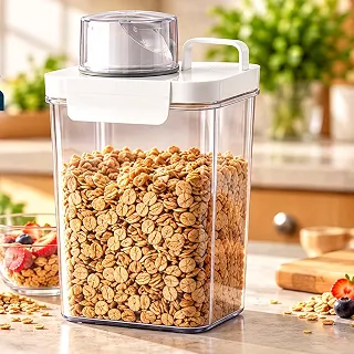 Pote Hermético Multiuso com Medidor e bico Dosador Livre BPA, Recipiente Acrílico para Armazenamento de Alimentos, Ração e Sabão, 1,5L,Tampa Copo Medidor com trava segurança, 24x14x9cm
