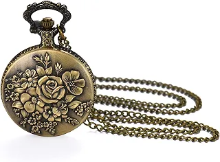 Retro Bronze Flower Openwork Cover Quartz Pocket Watch with 32.3 Inch Chain for Christmas