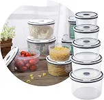 Kit 5 Potes Herméticos Transparentes com Tampa Vedante, Plástico Livre de BPA, 400ml a 2000ml, Empilháveis, Uso em Freezer e Micro-ondas